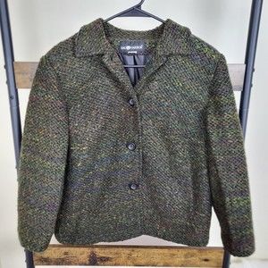 Sag Harbor green vintage multicolor tweed button down blazer jacket size 12